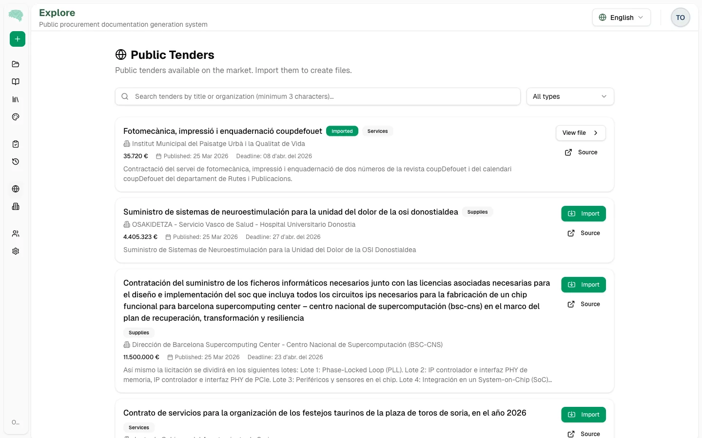 OptimGov - Explorar licitaciones públicas